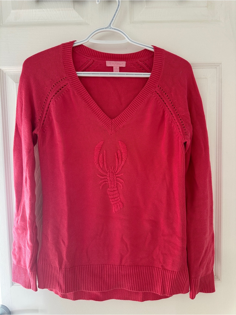 Lilly Pulitzer Coral V-Neck Lobster Sweater